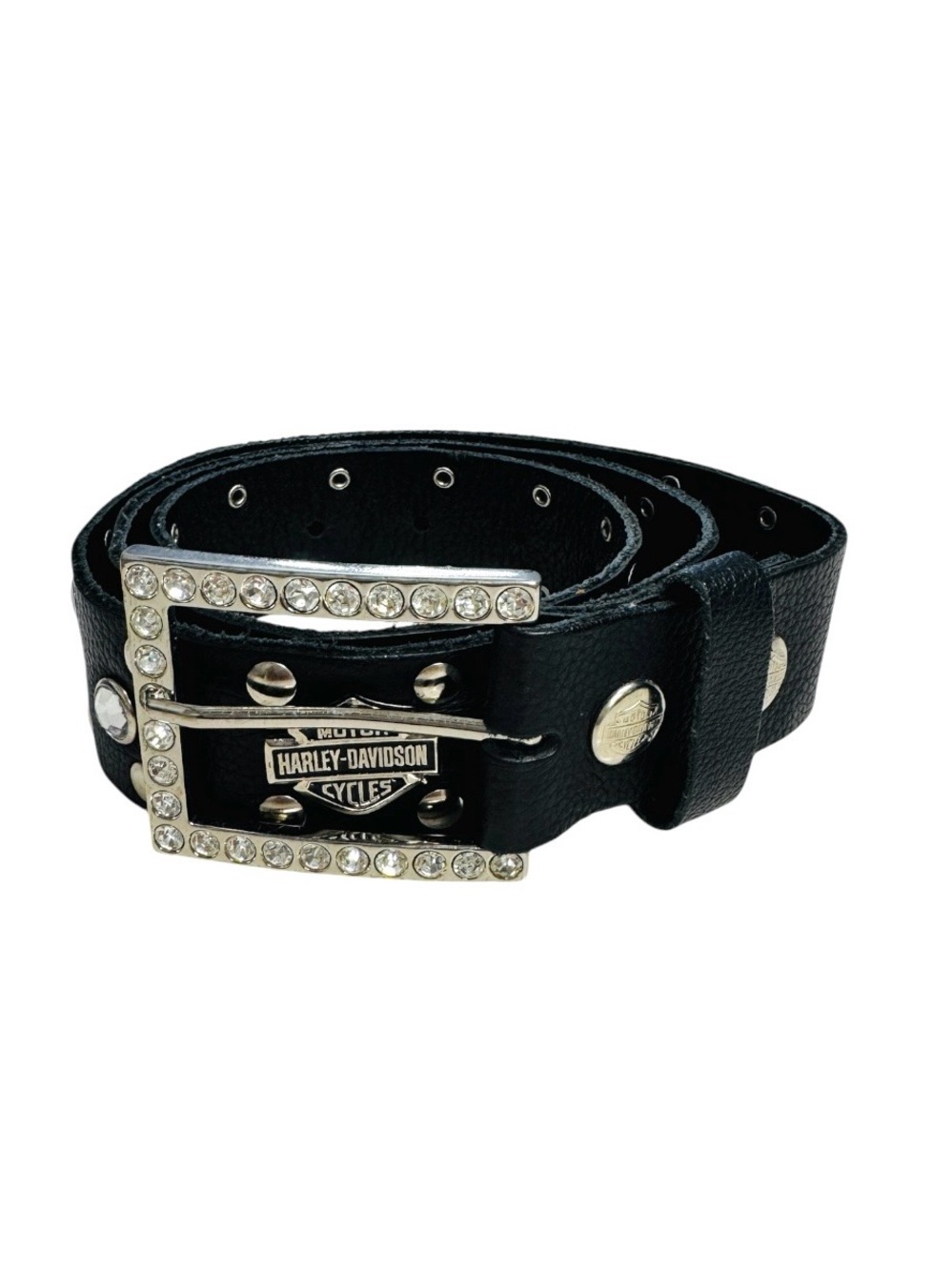 Harley-Davidson Black Leather Belt with Crystals and Crystal Trimmed Buckle Sz30